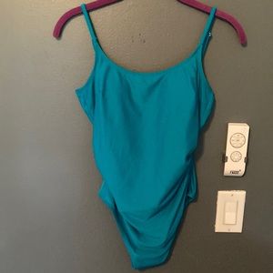 Solid Turquoise Adjustable Straps One Piece Swimsuit